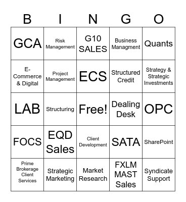 GM Networking Drinks Bingo Card