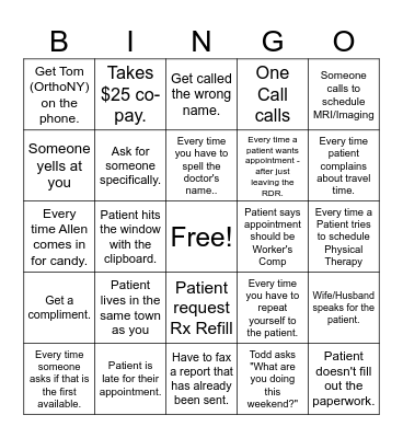 Adirondack Rehab BINGO Card