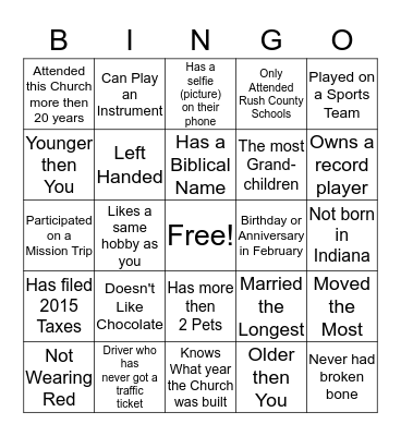 Who are You? Bingo Card