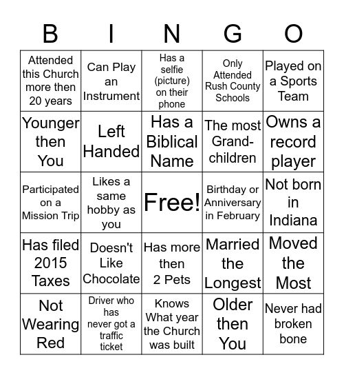 Who are You? Bingo Card