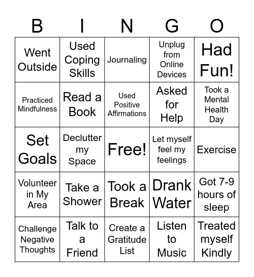 Self-Care Bingo Card