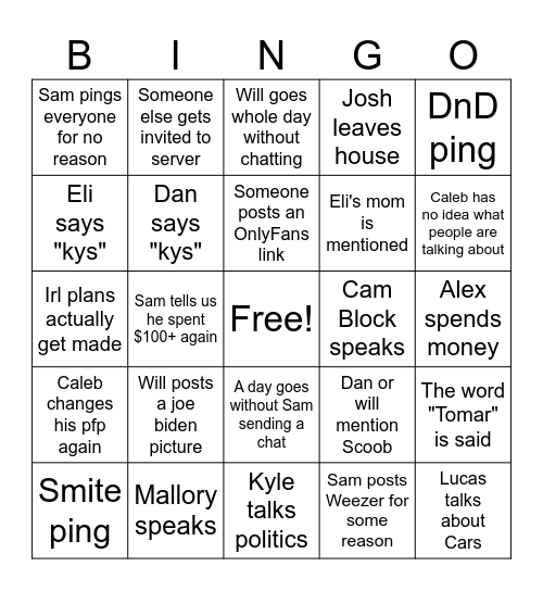 Tard Brigard bingo Card