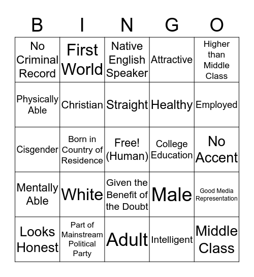 Privilege Bingo Card