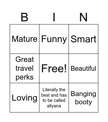 Perfect Girlfriend Bingo Card