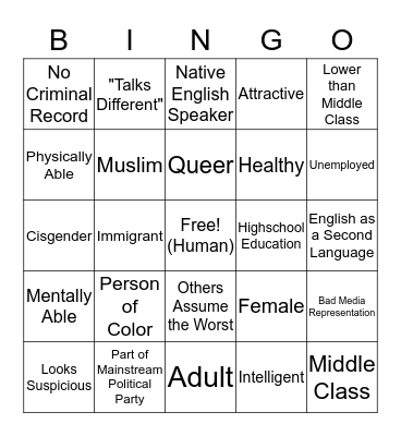 Oppression Bingo Card