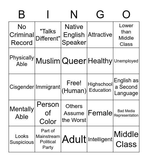 Oppression Bingo Card