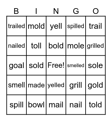 /l/ vs /ld/ Bingo Card