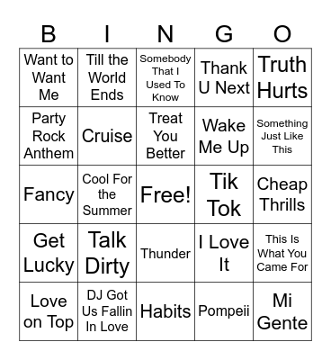 Verifications Music Bingo Card