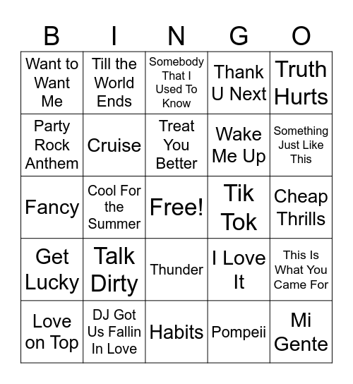 Verifications Music Bingo Card