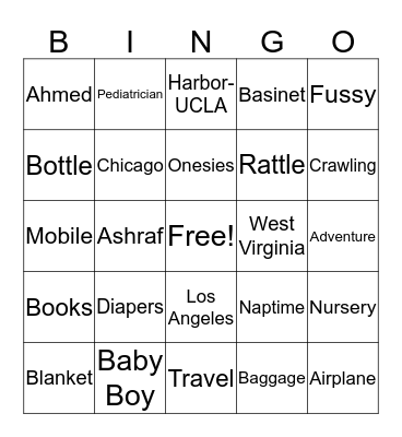 Sana and Rafi's Baby Shower Bingo Card