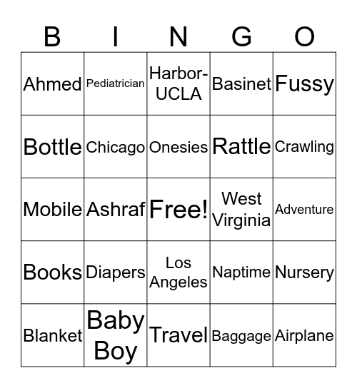 Sana and Rafi's Baby Shower Bingo Card