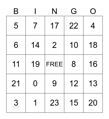 Addition 1-10 Bingo Card