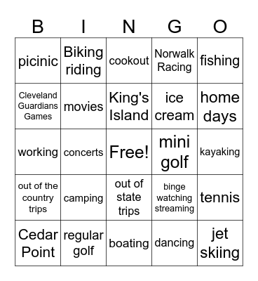 Summertime Bingo Card
