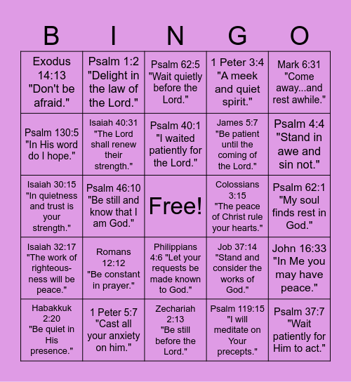 Be Still and Know Bingo Card