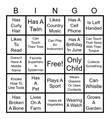 Get to Know You Bingo Card