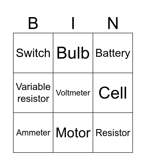 Circuit Symbols Bingo Card