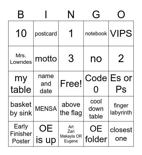 OE Bingo Card