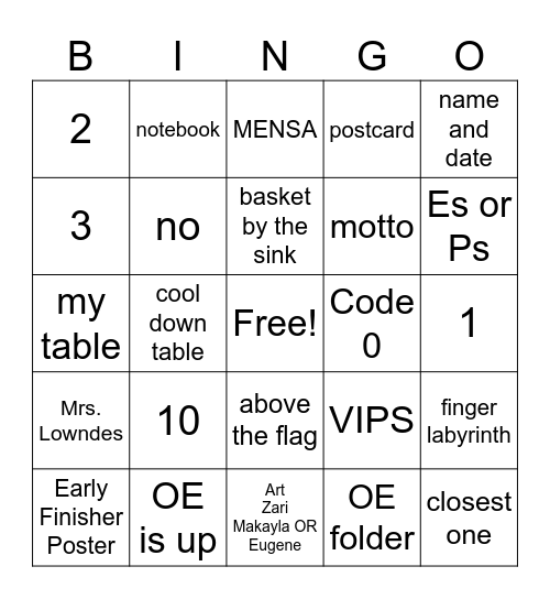 OE Bingo Card