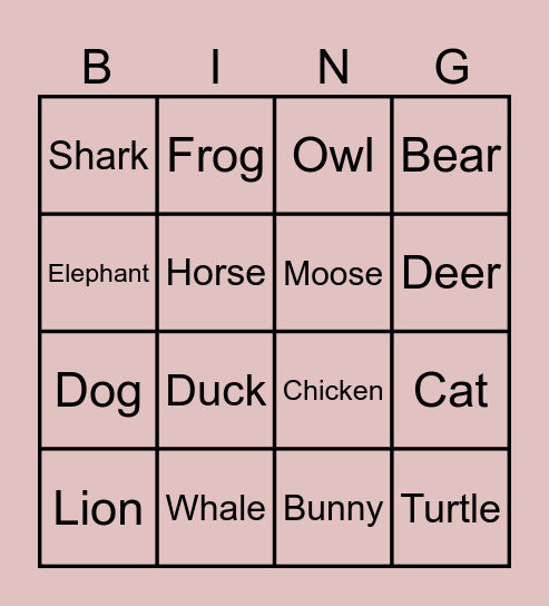 Animal Bingo! Bingo Card