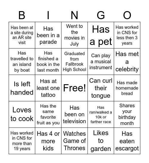 Neighbors Unite Bingo - Find someone who... Bingo Card
