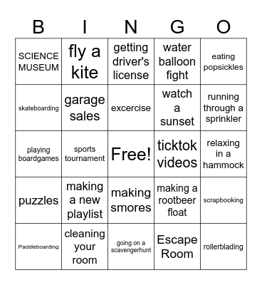Summertime Bingo Card