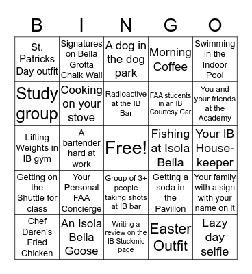 Isola Bella Picture Bingo Card