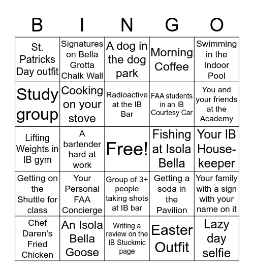 Isola Bella Picture Bingo Card