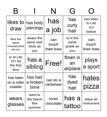 Find Someone Who Bingo Card