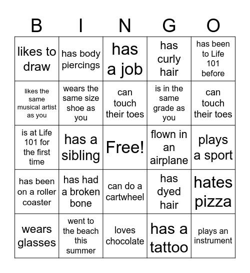 Find Someone Who Bingo Card