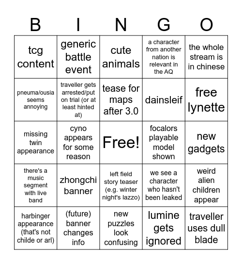 Untitled Bingo Card
