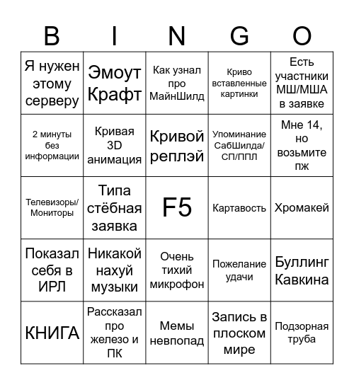 Заявки на МайнШилд Академию 2023 Bingo Card