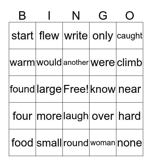 Grade 1 February Bingo Card