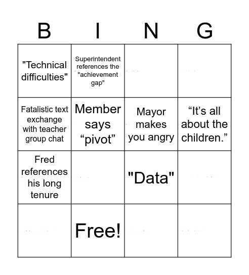 SCHOOL COMMITTEE MEETING Bingo Card