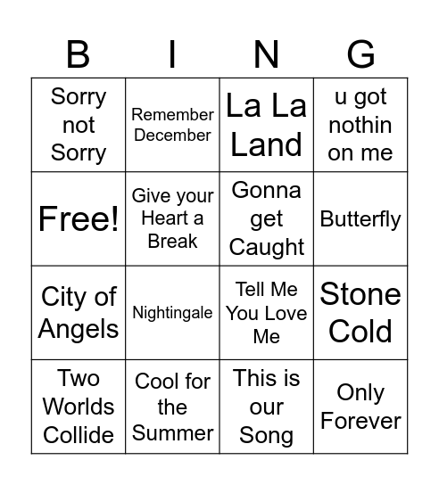 Demi Lovato Bingo Card