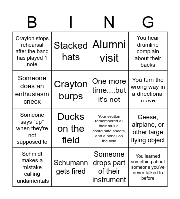Band Camp Bingo 2023 Bingo Card