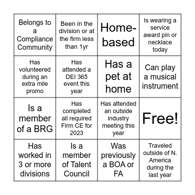 Workplace Engagement Bingo Card