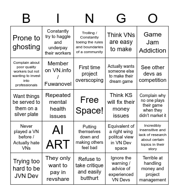 VN Dev Red Flags Bingo Card