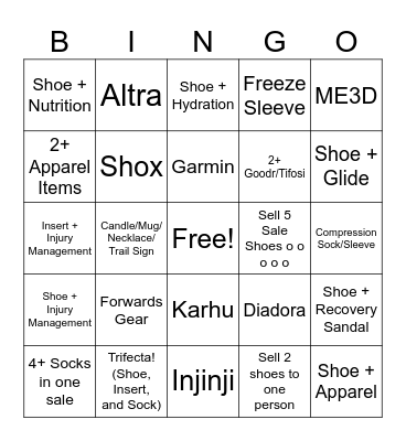 Fleet Feet Sales Bingo Card