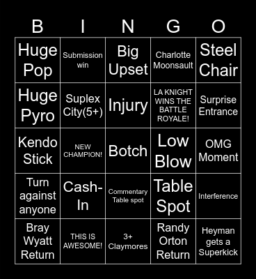WWE SUMMERSLAM 2023 BINGO Card