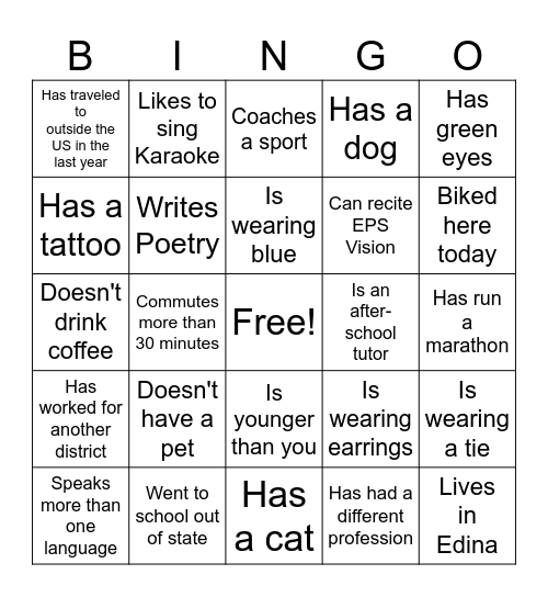 New Teacher Bingo Card