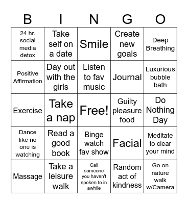 Self Care Bingo Card