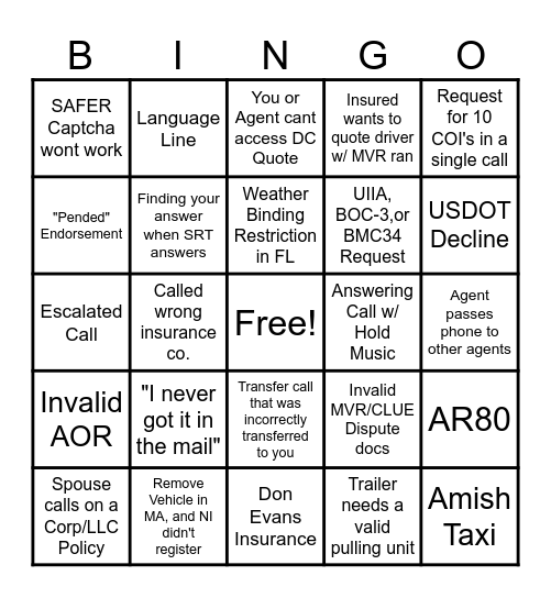 Progressive Service Bingo Card