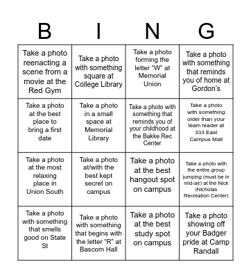 Photo Scavenger Hunt Bingo Card