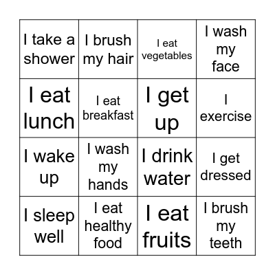 Daily Routine Bingo Card