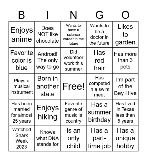 Untitled Bingo Card