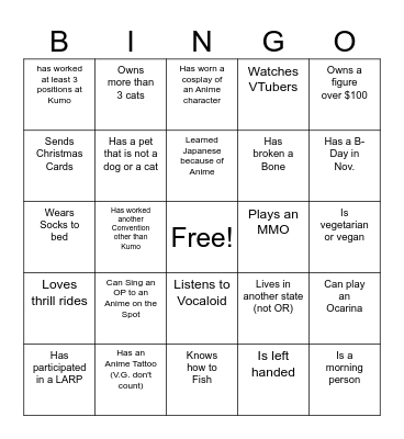 Get to Know the Staff! Bingo Card