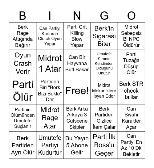 Nevillyn Baldur's Gate 3 Bingo Card