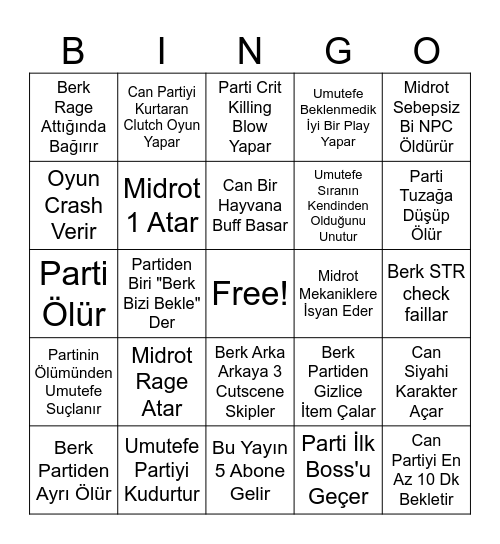 Nevillyn Baldur's Gate 3 Bingo Card