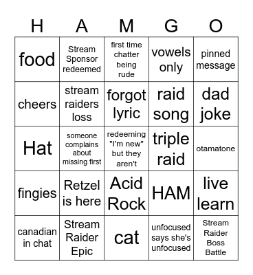 August Bingo Card