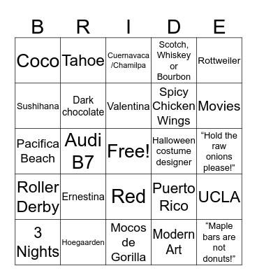 ALANYA AND TONY WEDDING BINGO! Bingo Card